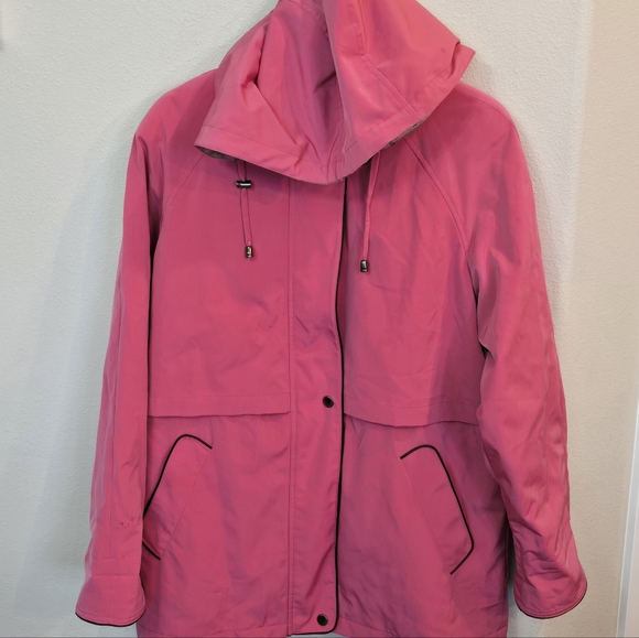 Vintage Liz Claiborne Pink Hooded Coat Jacket Plaid Lining Womens Large NEW - Picture 5 of 16